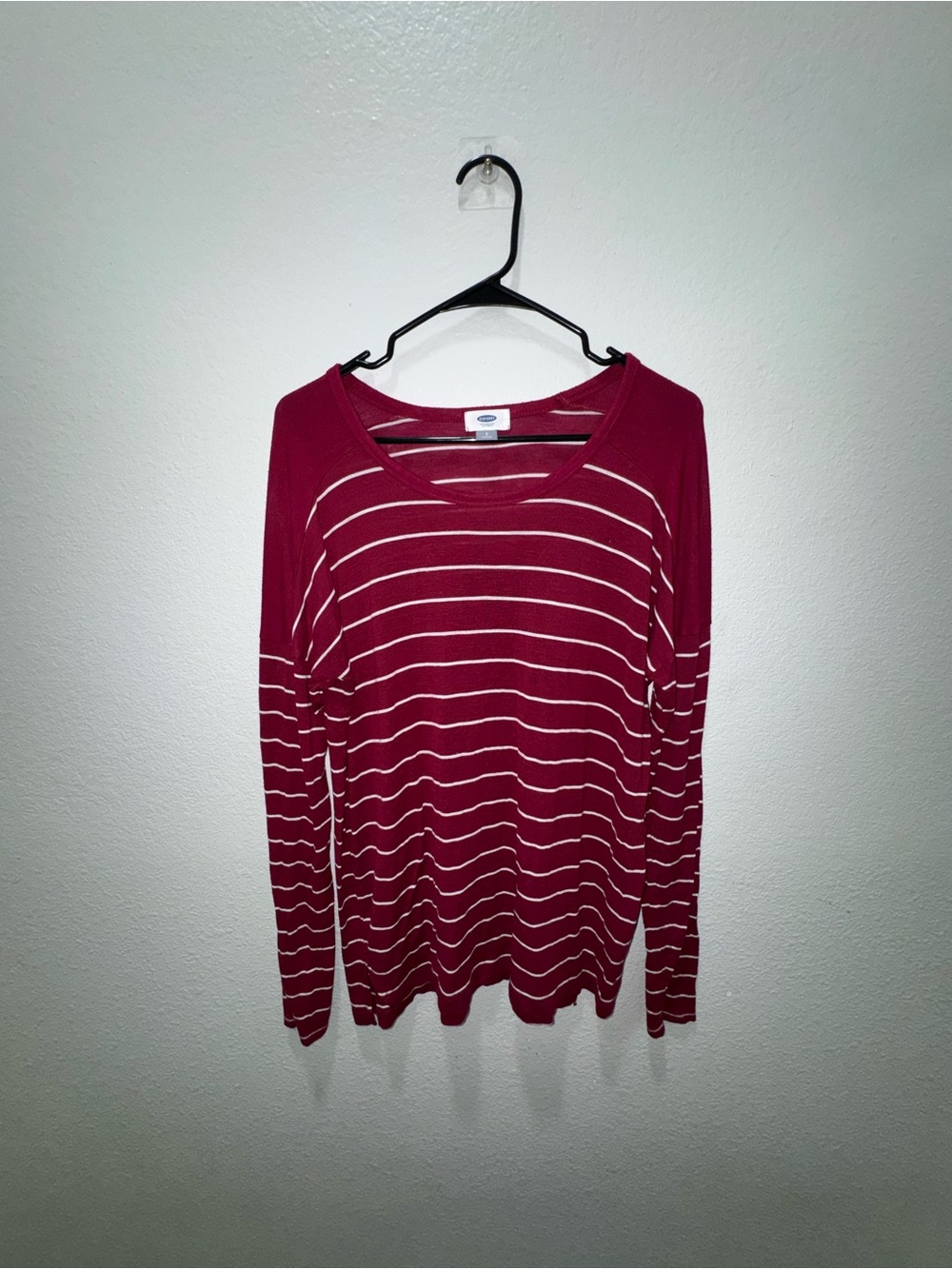 Old Navy Burgundy and White Striped Crewneck Sweater